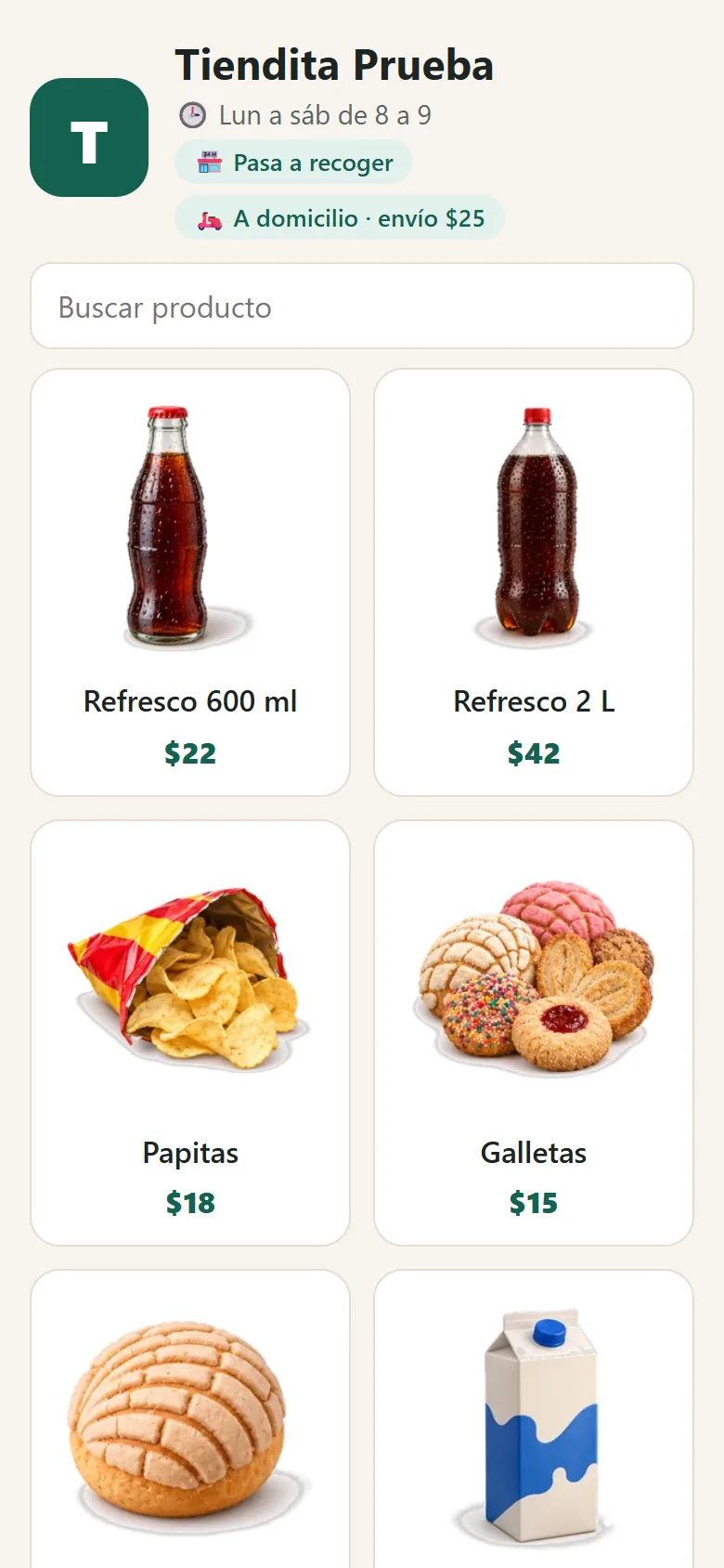 Catálogo en línea de una tiendita